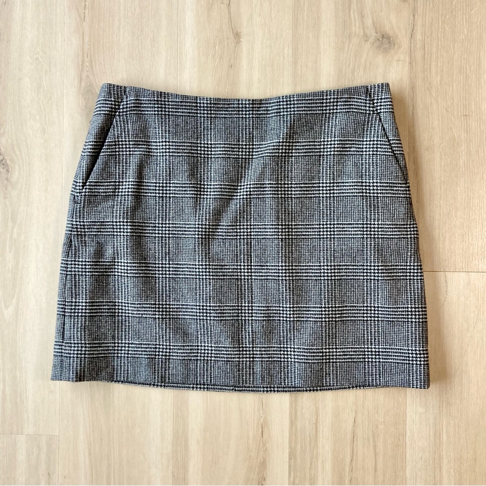 Everlane Houndstooth Plaid Wool Blend Mini Skirt Black White size 14